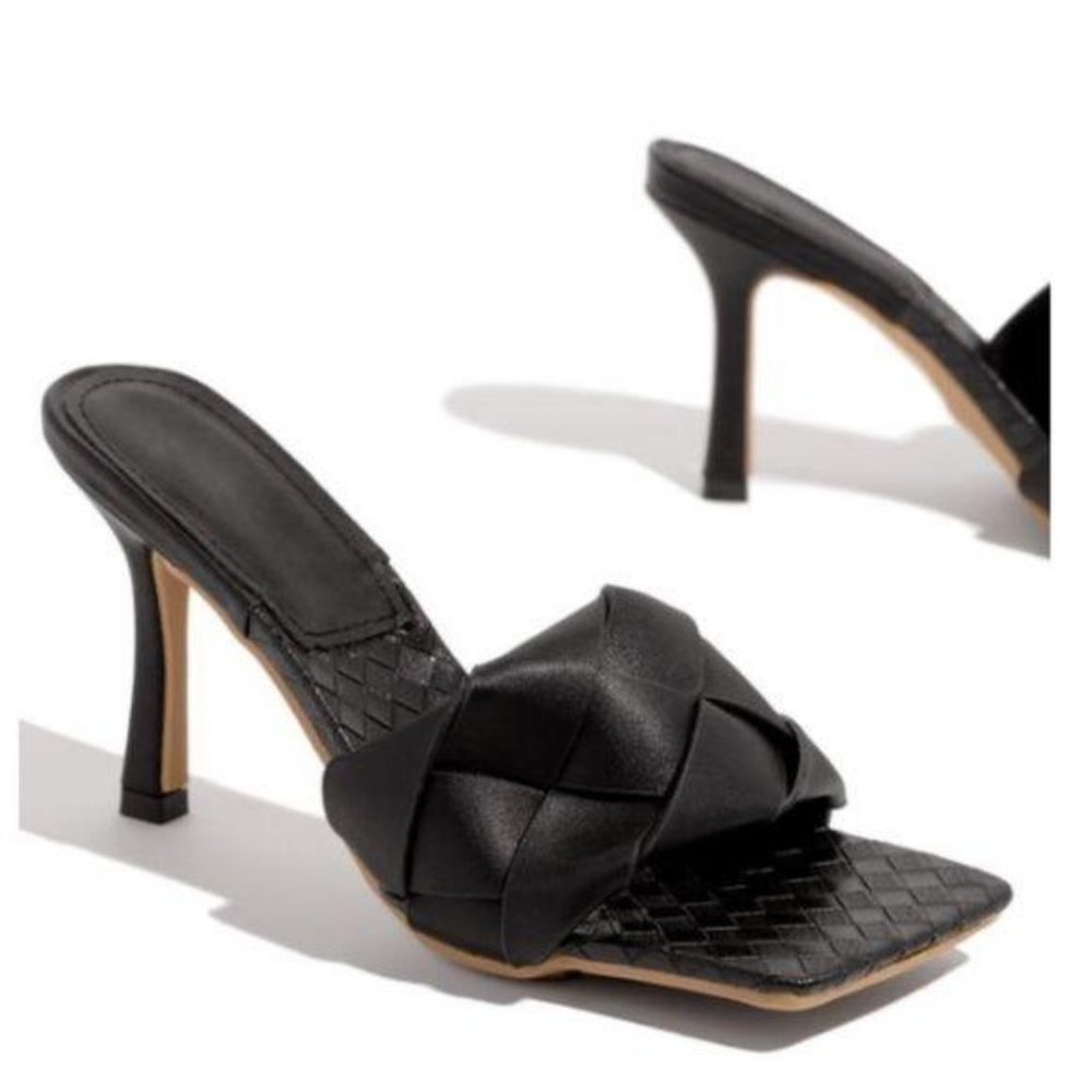 Woven Square Toe Mules – Black - Picture 3 of 10